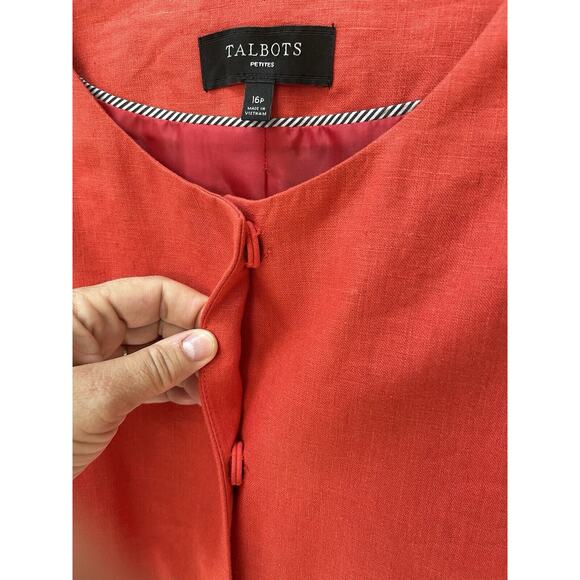 Talbots Linen Collarless Blazer Peplum Size 16P Orange Invisible Closure Petite - Picture 2 of 11